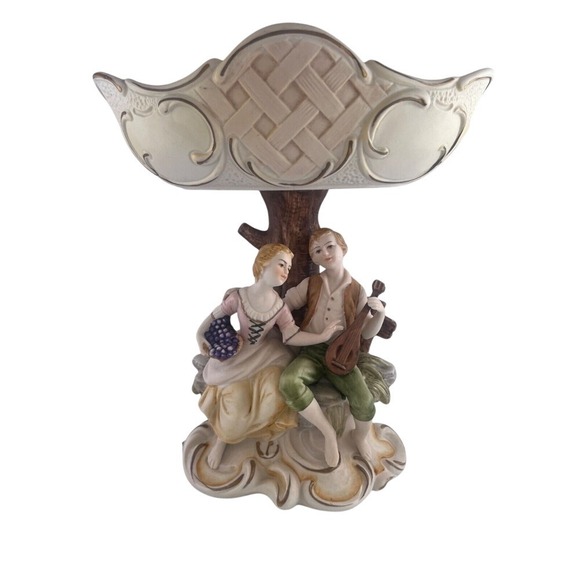 Vtg Victorian Norleans Serenading Boy Girl Compote Bowl Decoration‎ Japan - Picture 1 of 8